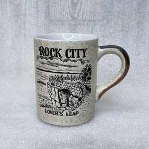 Rock City Coffee Mug Lover's Leap Swing-Along Bridge, Travel Souvenir, Tan